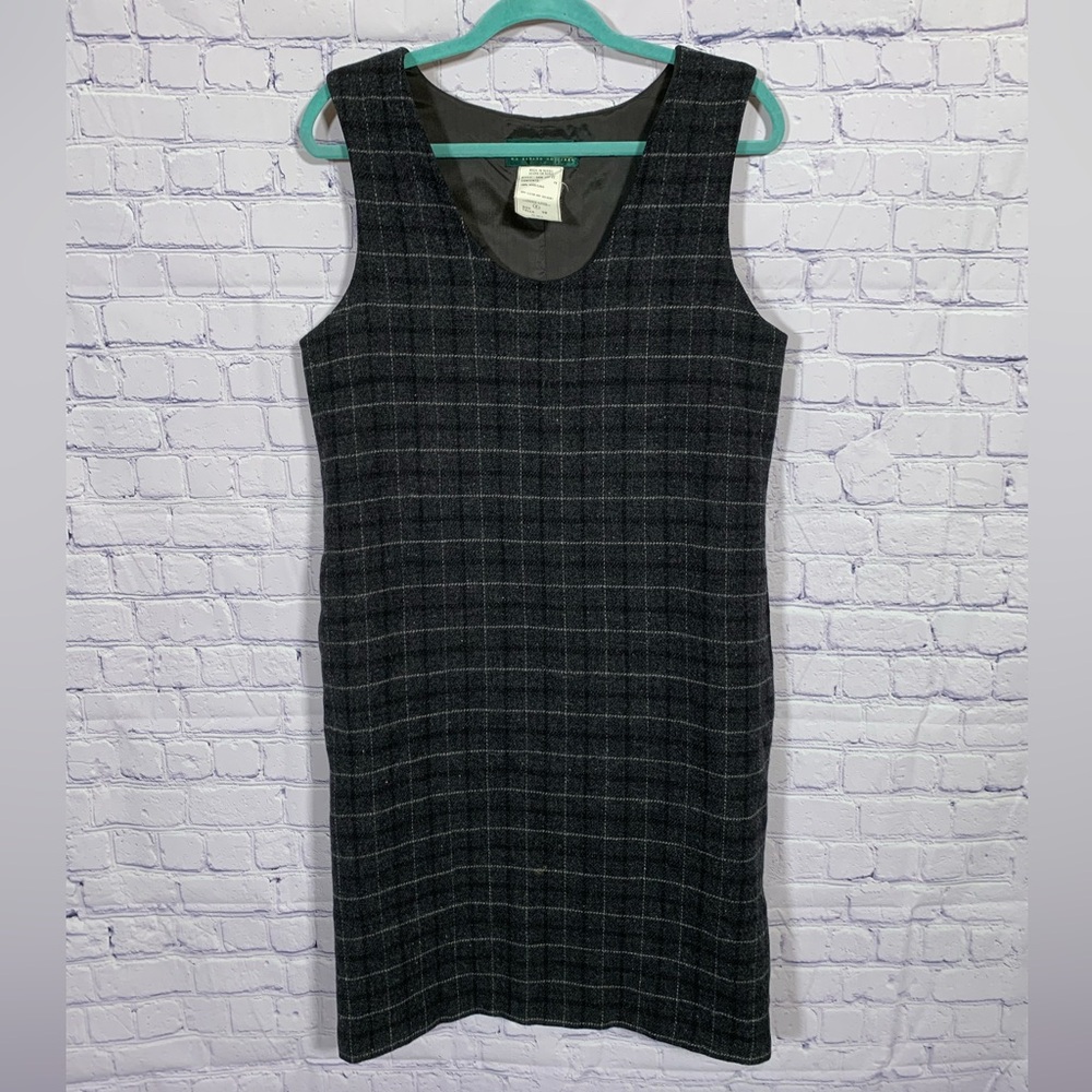 Harve Benard Womens VTG Wool Plaid Sleeveless Overall Dress Black Sz 10 Preppy